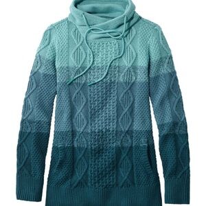 L.L. Bean signature cableknit funnel neck cotton sweater blue ombré  small EUC